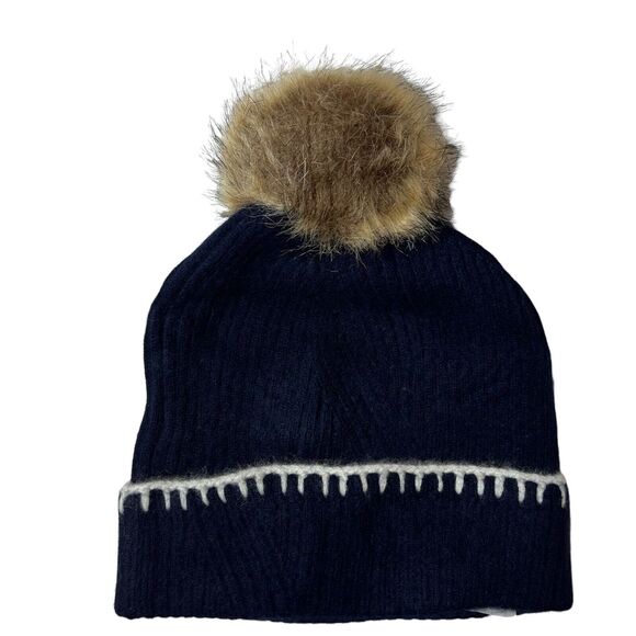The Cashmere Project Navy Whipstich‎ Hat Faux Fur Pom New main image 4